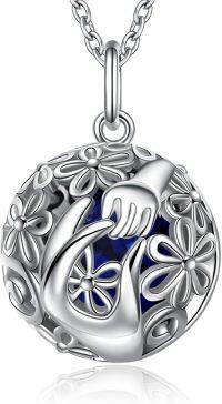 wholesale 925 Sterling Silver Round Pendant with Blue Crystal and Floral Design - Norse Style Jewelry for Women & Men-Mom Necklace