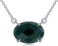 wholesale 925 Sterling Silver Green Emerald Oval Cut Gemstone Pendant Necklace for Women Fine  for Mom Wife Friends-moss agate