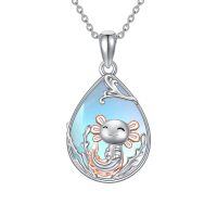 wholesale 925 Sterling Silver Teardrop Sunflower Blue Agate Pendant Necklace for Women-Silver