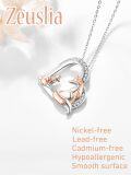 wholesale 925 Sterling Silver Heart-Shaped Fox Family Pendant Necklace - Mother Daughter  for Mom's Bday & Mums' Day-0-2