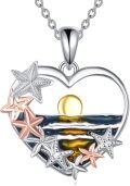 wholesale 925 Sterling Silver Heart-Shaped Pendant with Multicolor Starfish and Sunset Design Necklace for Women's Gifts-0-0