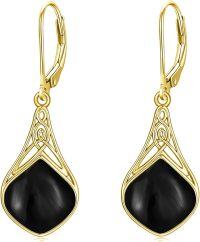 wholesale Sterling Silver Celtic Teardrop Drop Earrings Jewelry Gifts for Women-Black Onyx_B