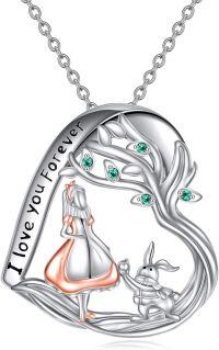 wholesale 925 Sterling Silver Alice in Wonderland Rabbit Tree of Life Pendant Necklace with Green Cubic Zirconia Gifts for Women-silver