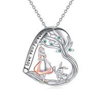 wholesale 925 Sterling Silver Alice in Wonderland Rabbit Tree of Life Pendant Necklace with Green Cubic Zirconia Gifts for Women-silver