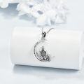 wholesale 925 Sterling Silver Crescent Moon with Cat and Skeleton Pendant Necklace Gothic s for Women Men-0-1