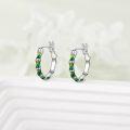 wholesale 925 Sterling Silver Bamboo Green Enamel Leaf Hoop Earrings 16mm Small Huggie Jewelry for Women-0-2