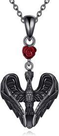wholesale Black  Angel Wings Pendant with Red Rose Charm Gothic Jewelry for Women-0-0