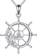 wholesale 925 Sterling Silver Ship's Wheel Anchor Nautical Pendant Necklace for Women-0-0