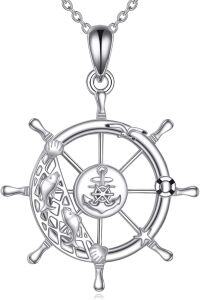 wholesale 925 Sterling Silver Ship's Wheel Anchor Nautical Pendant Necklace for Women-Rudder Necklace