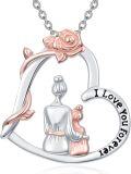 wholesale 925 Sterling Silver Rose Heart Mother Daughter Necklace - 0.78x0.87 Inch, 18+2 Inch Adjustable, Gift for Mom (60 characters)-0-0