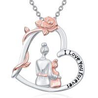 wholesale 925 Sterling Silver Mother And Daughter Rose Heart Necklace Wholesale I Love You Forever Gift For Mom Women-Mom&1 Daughter