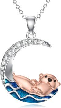 wholesale 925 Sterling Silver Otter on Moon Ocean Wave Necklace for Women s-sea otter necklace