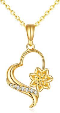 wholesale 14K Gold Crystal Flower Pendant Necklace for Women-sunflower