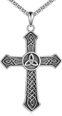 wholesale 925 Sterling Silver Celtic Knot Trinity Circle Cross Pendant Necklace  with Black Onyx Gemstone for Men Women Irish Catholic Christian s 46cm Chain Length-A-Cross-3