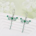 wholesale 925 Sterling Silver Green Emerald Dragonfly Drop Earrings for Women Girls  4cm Long-0-3