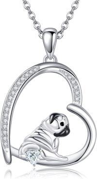 wholesale 925 Sterling Silver Heart-Shaped Pug Pendant Necklace with Cubic Zirconia Gifts for Dog Lovers-Pug