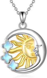 wholesale 925 Sterling Silver Sun & Moon with Stars and Rainbow Pendant Necklace-Moonstone-B