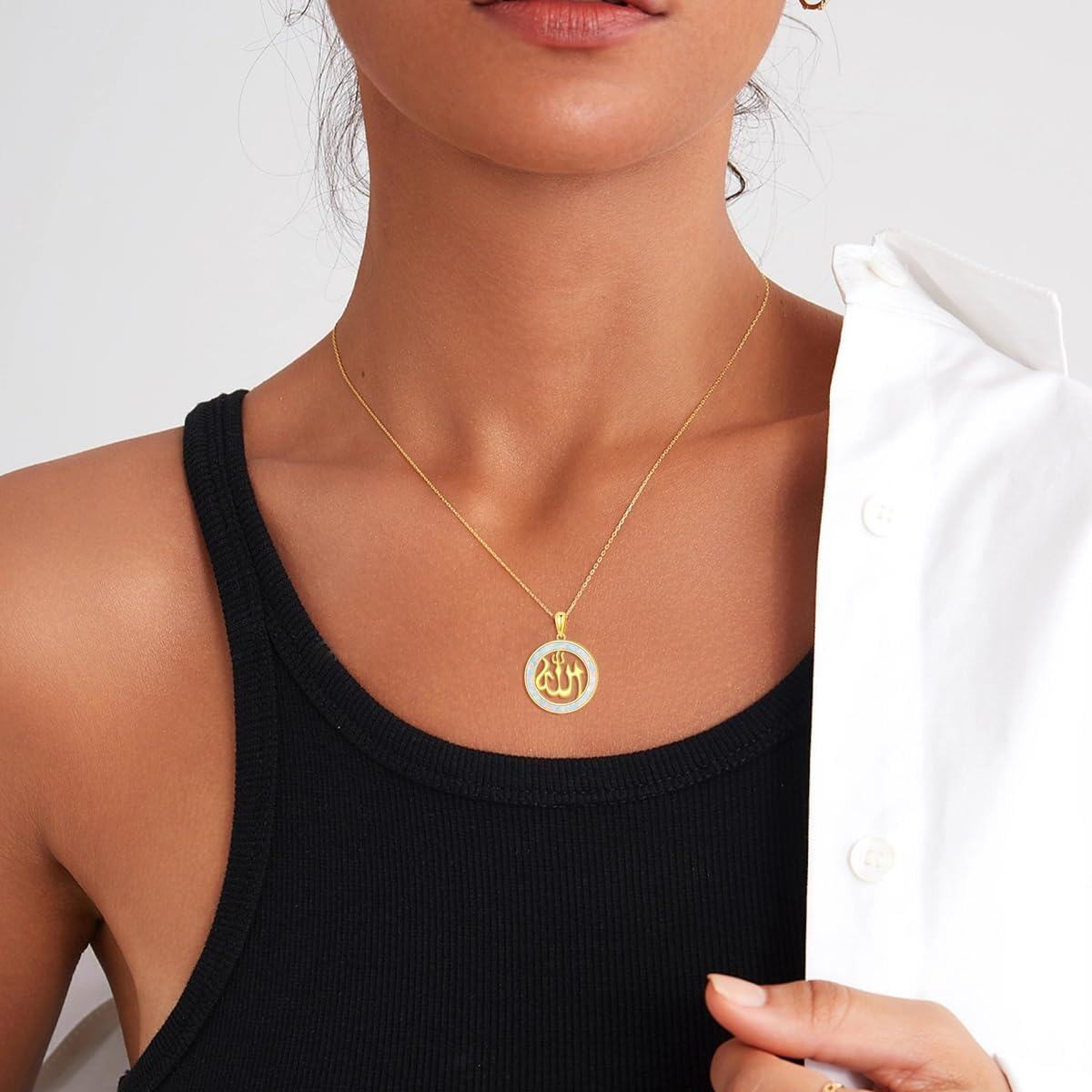 wholesale 925 Sterling Silver Opal Round Allah Pendant Necklace for Women - Islamic Muslim -0-1