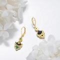 wholesale 925 Sterling Silver Green Crystal Black Enamel Geometric Drop Earrings for Women Girls-0-4