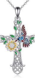 wholesale 925 Sterling Silver Enamel Flower Bird Cross Pendant Necklace for Women Girls Christian Gift Jewelry-0-0