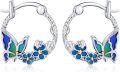 wholesale 925 Sterling Silver Butterfly and Flower Design Hypoallergenic Small Huggie Hoop Earrings for Women-0-0