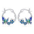 wholesale 925 Sterling Silver Hummingbird Flower Hoop Earrings-0-0