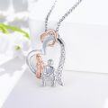 wholesale 925 Sterling Silver Double Heart with Figures and Cubic Zirconia Pendant Necklace  for Women Sisters Moms Friends-0-4