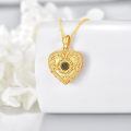 wholesale Gold 925 Sterling Silver Heart-Shaped Locket Necklace with Black Flower Center and Chain for Women-0-3