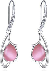 wholesale 925 Sterling Silver Pink Opal Teardrop Dangle Leverback Earrings-Pink Opal Earrings
