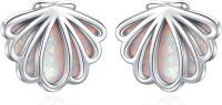 wholesale 925 Sterling Silver Shell Shape White Opal Stud Earrings for Sensitive Skin-SeaShell