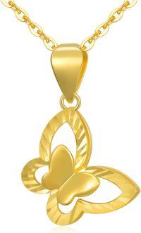 wholesale 18K Solid Gold & Diamond-Cut Butterfly Pendant Necklace, Hypoallergenic 18K Au750, Gift for Women-Yellow Gold