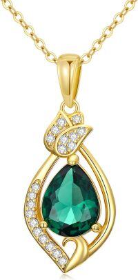 wholesale 18K Gold Plated Silver May Birthstone Green Emerald Pendant Necklace-Style 2