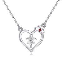 wholesale 925 Sterling Silver Nurse Hat & Heartbeat Pendant Necklace for Women and Teenage Girls-Stethoscope