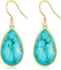 wholesale 925 Sterling Silver and Turquoise Tear Drop Dangle Earrings for Women-Yellow