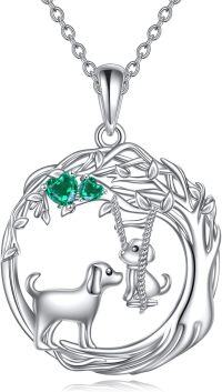 wholesale 925 Sterling Silver Bear & Dog Necklace w/ Green Stone - Mothers Day Gift-5-Dog