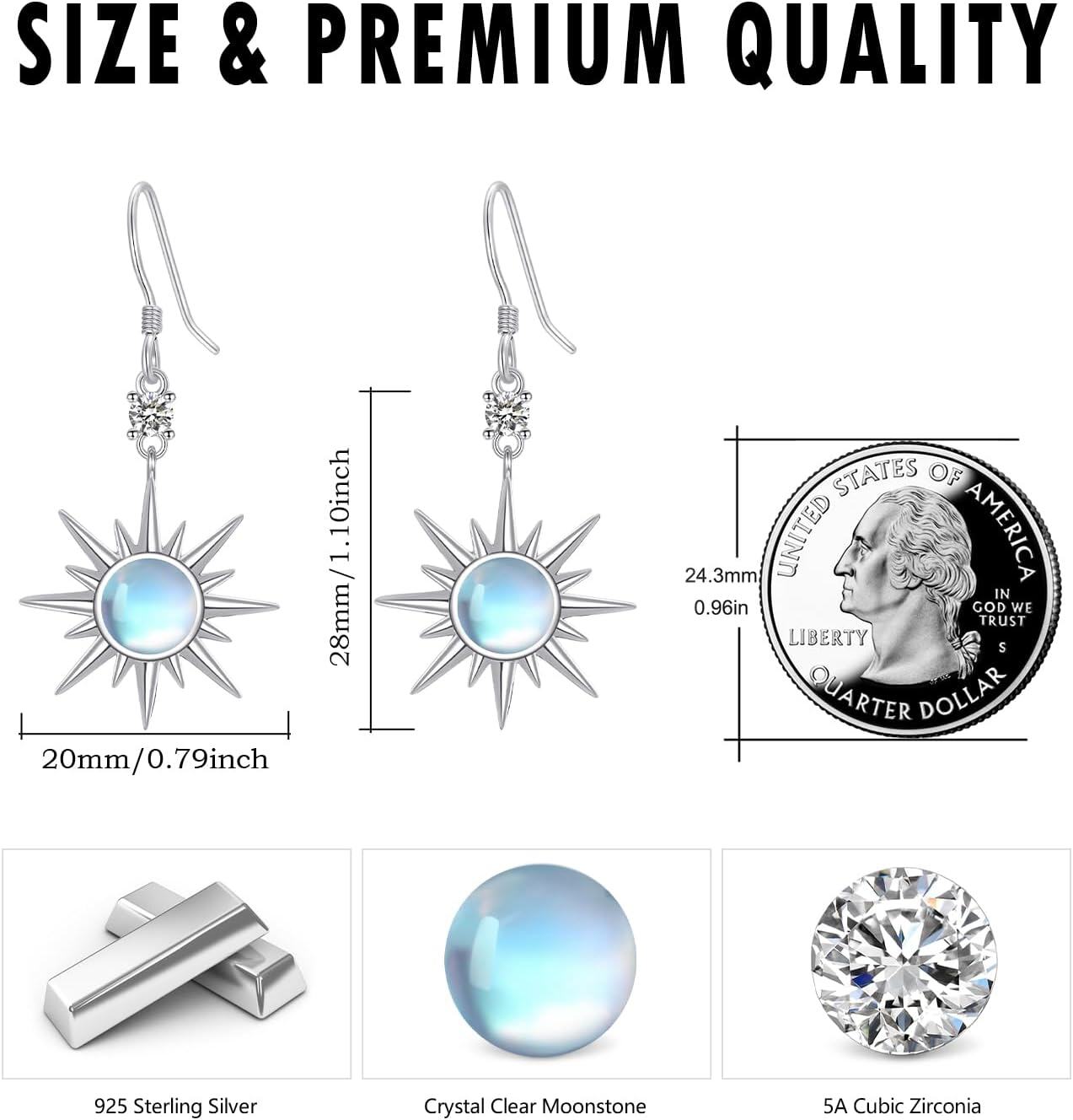 Sterling Silver Sun Earrings for Women Sun Pendant Drop Earrings Sunshine Jewelry Gift-0-4