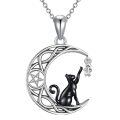 wholesale 925 Sterling Silver Cat Moon Pendant Necklace-0-0