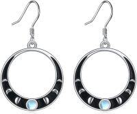 wholesale 925 Sterling Silver Moonstone Crescent Moon Phases Dangle Earrings for Women and Girls' Gifts-Moonstone