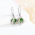 wholesale 18K White Gold Plated Sterling Silver Green Gemstone Leaf Dangle Earrings with Leverback-0-2