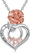 wholesale 925 Sterling Silver Rose Heart Pendant I Love You Mom Necklace Fashion  for Mother's Day-0-0
