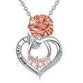 wholesale 925 Sterling Silver Rose Heart Pendant I Love You Mom Necklace Fashion  for Mother's Day-0-0