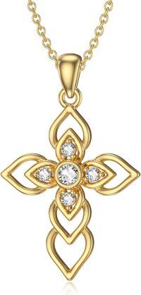 wholesale 14K Gold CZ Heart Pendant Necklace for Women 18 Chain-Heart Cross