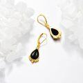 wholesale Gold-Plated 925 Sterling Silver Black Onyx Tear Drop Leverback Earrings-0-4