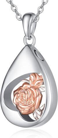 wholesale 925 Sterling Silver Rose Flower Tear Drop Cremation Jewelry Keepsake Pendant Necklace for Women with Chain and Funnel Kit-H-Rose Flower