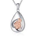 wholesale 925 Sterling Silver Rose Flower Teardrop Pendant Necklace Rose Gold Plated Zircon For Women-0-0