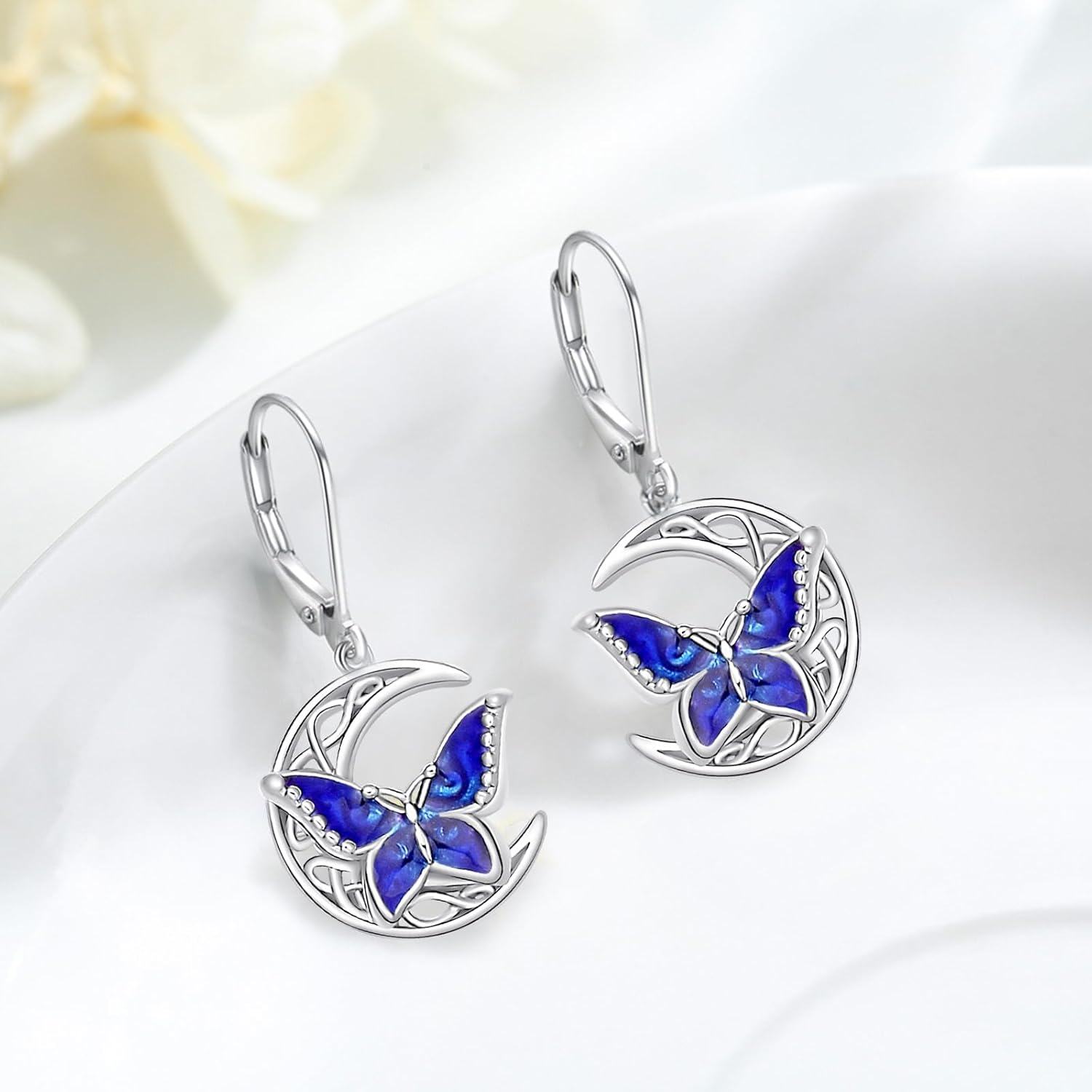 wholesale 925 Sterling Silver Blue Moonstone Butterfly Drop Earrings-0-1