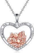 wholesale 925 Sterling Silver Heart-Shaped Yellow Stone Sisters Forever Friendship Pendant Necklace for Women-0-0