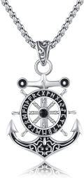 wholesale 925 Sterling Silver Anchor & Compass Pendant Norse Viking Jewelry for Men Women Gifts -0-0