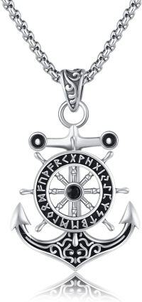 wholesale 925 Sterling Silver Anchor & Compass Pendant Norse Viking Jewelry for Men Women Gifts -Anchor Necklace