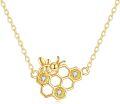 wholesale 14K Gold Honeycomb Bee Charm Necklace with Cubic Zirconia and Adjustable Length (18-20)-0-0